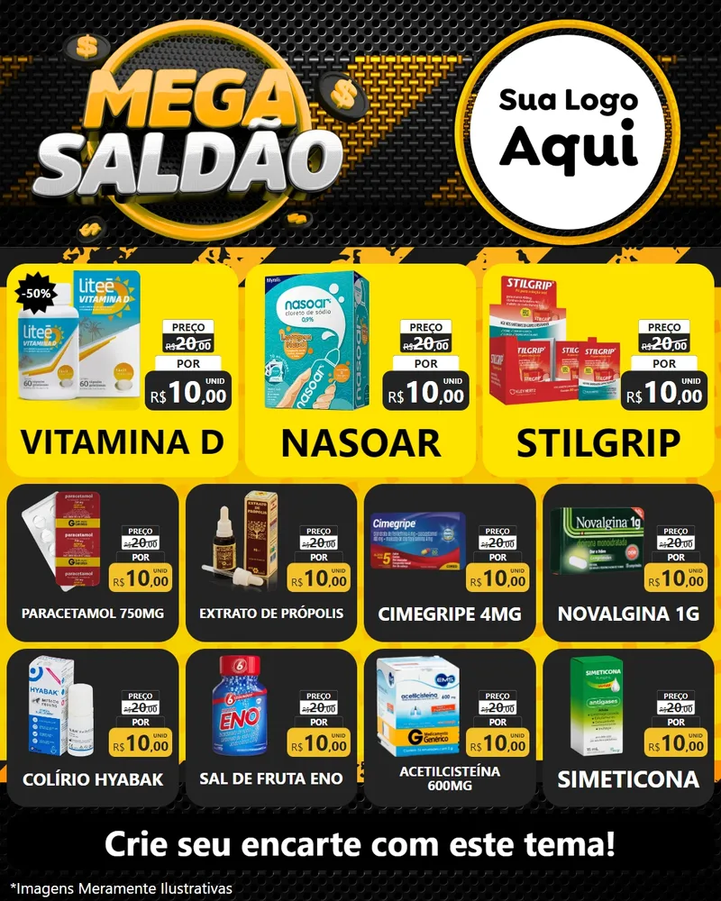 Modelo de Rede Social para Feed Instagram com o tema Mega Saldão para Farmácia