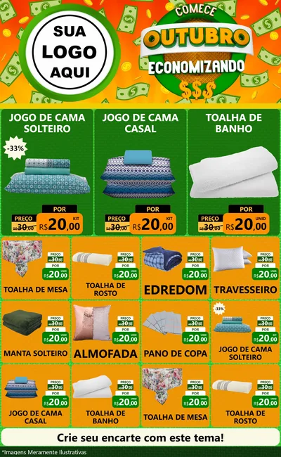 Modelo de Encarte para Encarte Grande com o tema Comece Outubro Economizando para Cama, Mesa e Banho