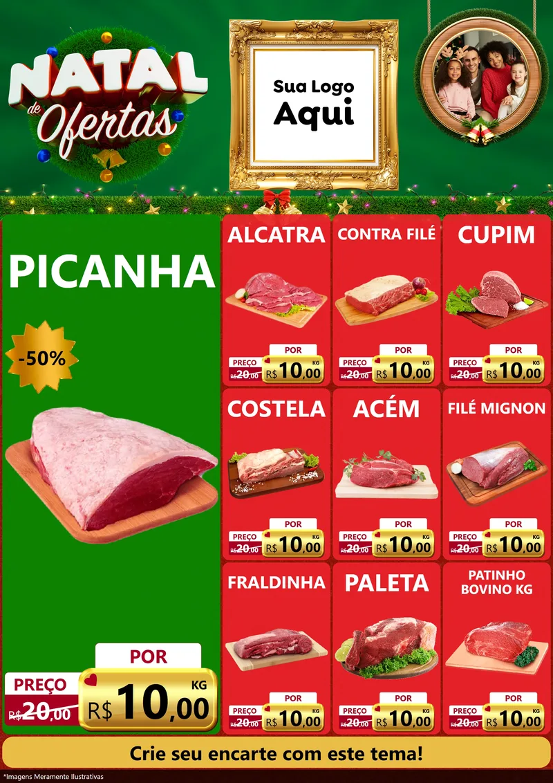 Modelo de Encarte para Encarte A4 Vertical com o tema Natal de Ofertas para Açougue