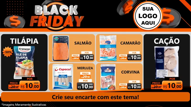 Modelo de TV para TV Horizontal com o tema Black Friday para Peixaria