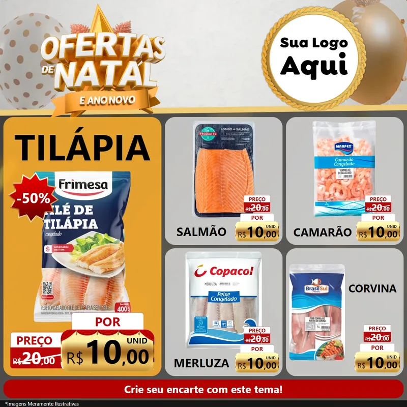 Modelo de Rede Social para Feed Facebook com o tema Ofertas De Natal E Ano Novo para Peixaria