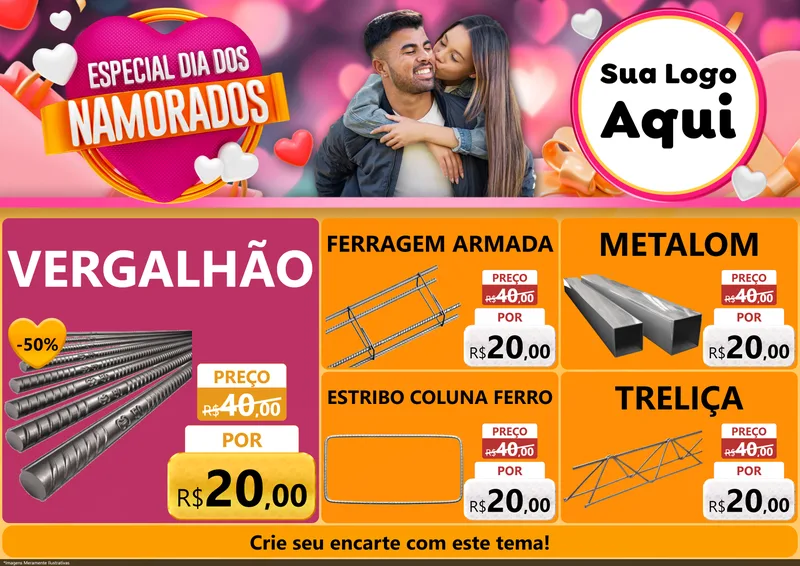 Modelo de Encarte para Encarte A4 Horizontal com o tema Especial Dia dos Namorados para Ferragens