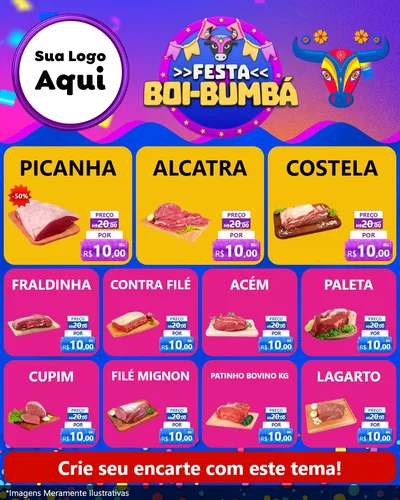 Modelo de Rede Social para Feed Instagram com o tema Festa Boi-Bumbá para Açougue