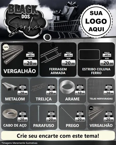 Modelo de Rede Social para Feed Instagram com o tema Black dos Sonhos para Ferragens