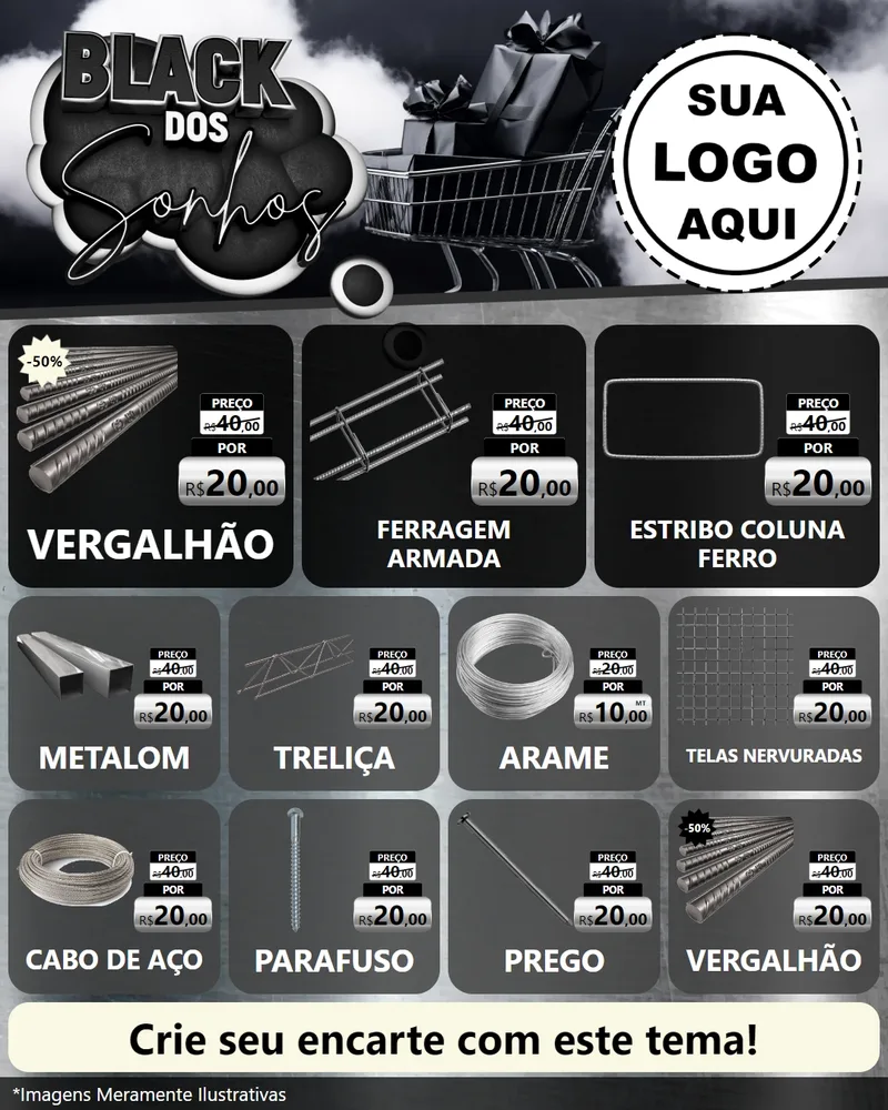Modelo de Rede Social para Feed Instagram com o tema Black dos Sonhos para Ferragens