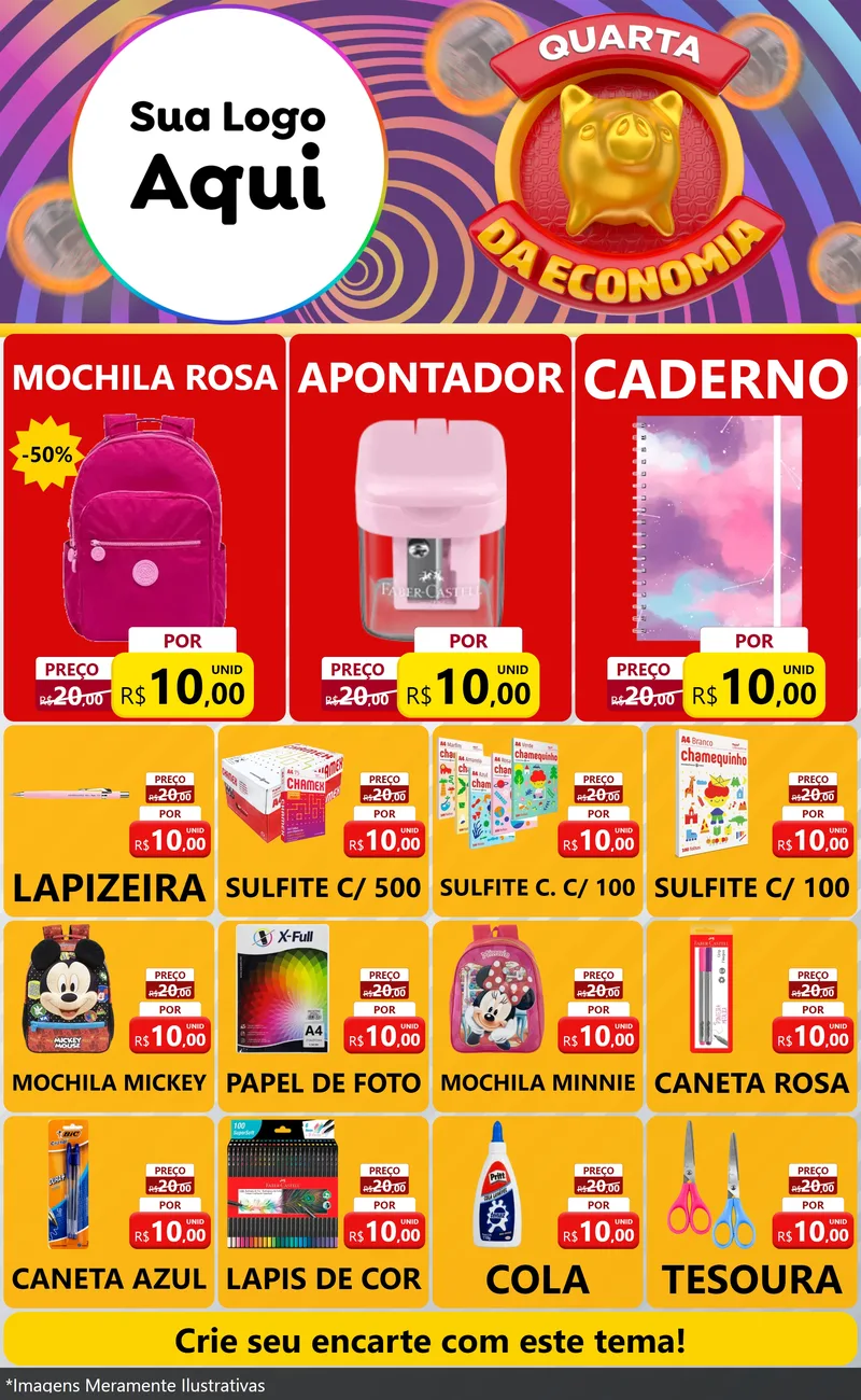 Modelo de Encarte para Encarte Grande com o tema Quarta da Economia para Papelaria