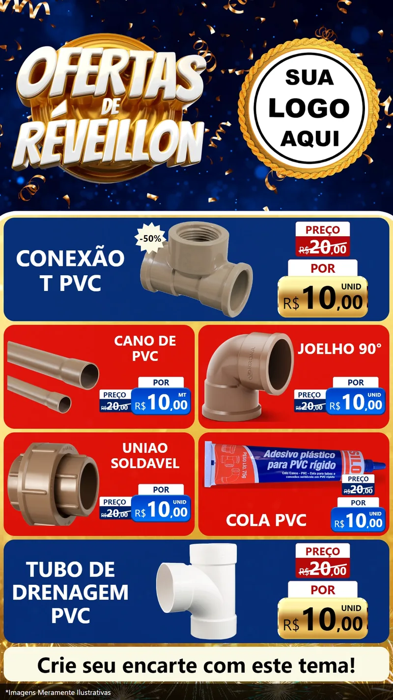 Modelo de TV para TV Vertical com o tema Ofertas de Réveillon para Tubos e conexões