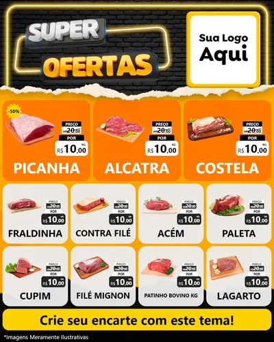 Modelo de Rede Social para Feed Instagram com o tema Super Ofertas para Açougue