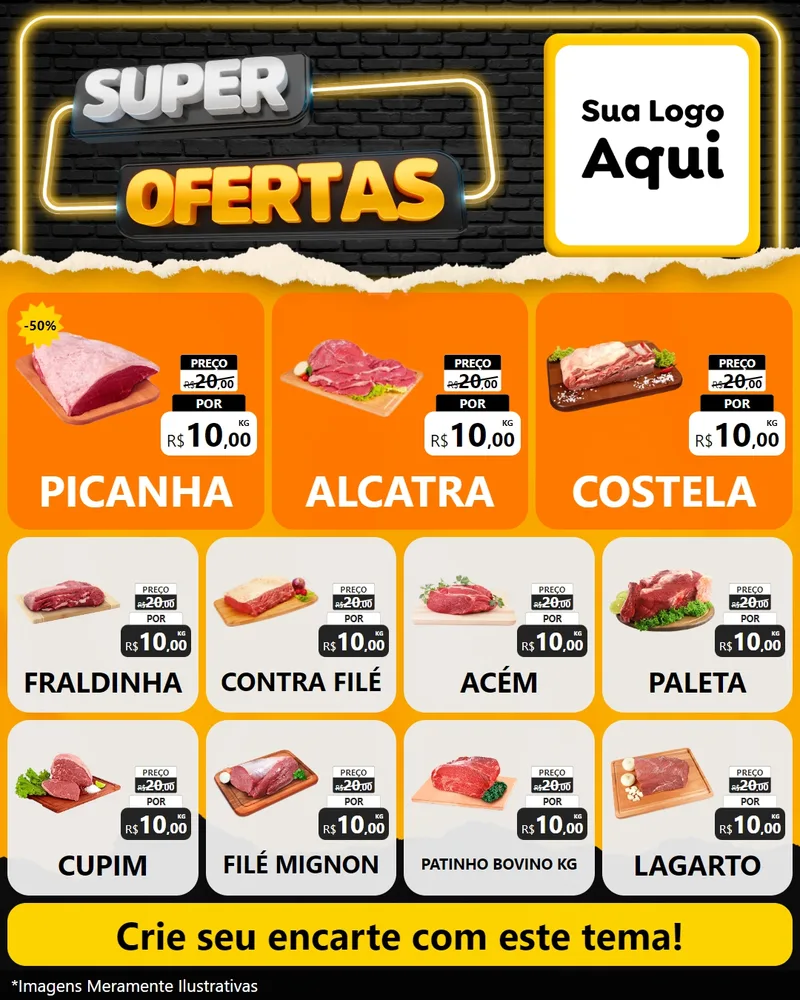 Modelo de Rede Social para Feed Instagram com o tema Super Ofertas para Açougue