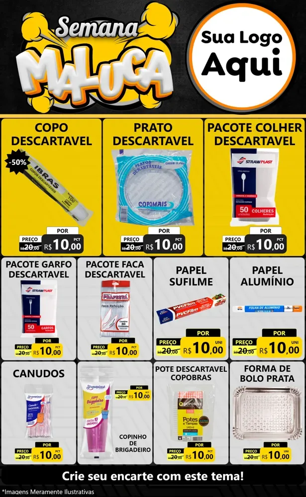 Modelo de Encarte para Encarte Grande com o tema Semana Maluca para Embalagens