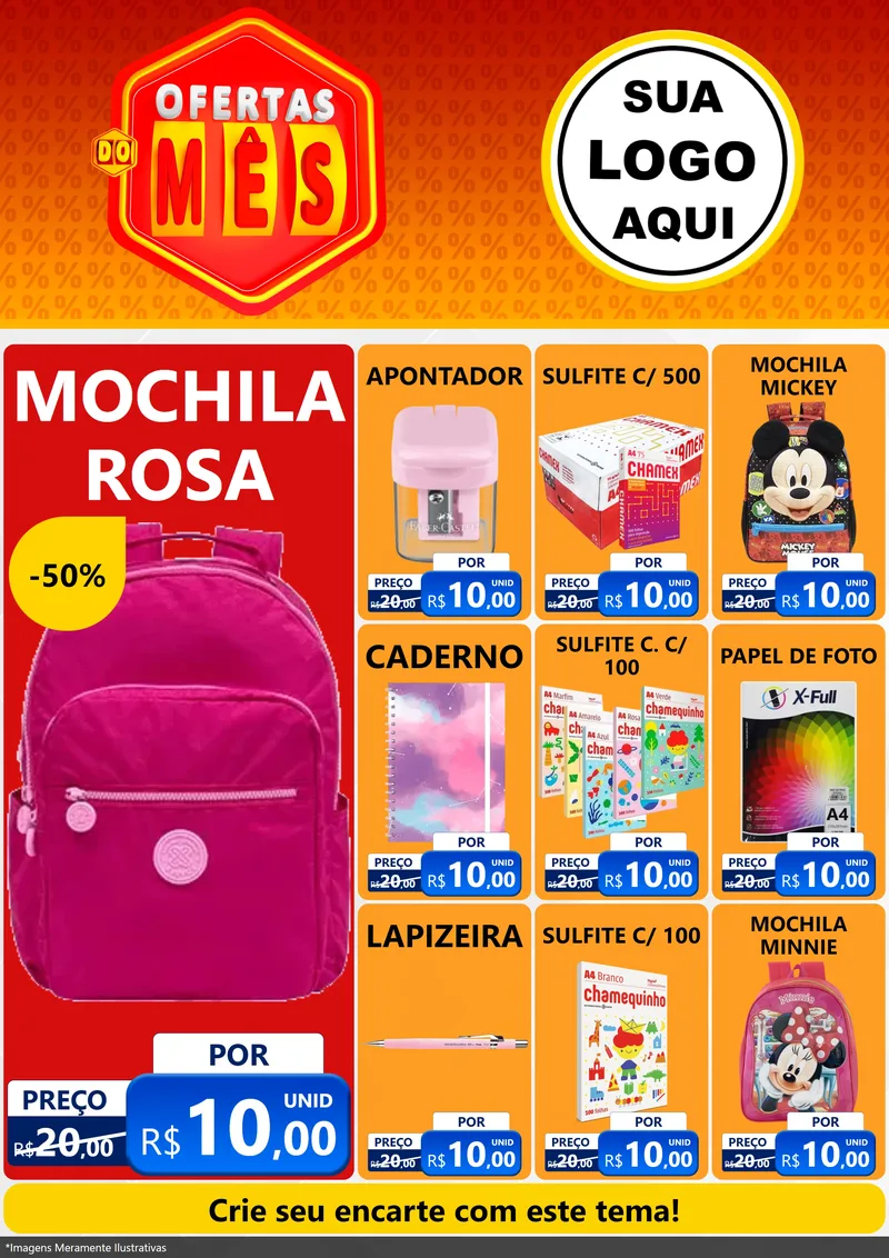 Modelo de Encarte para Encarte A4 Vertical com o tema Ofertas do Mês para Papelaria