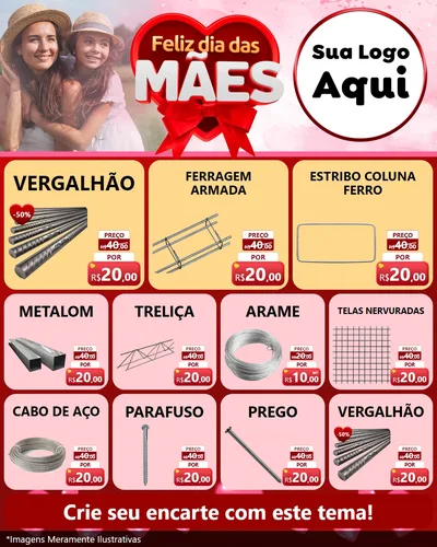Modelo de Rede Social para Feed Instagram com o tema Feliz Dia Das Mães para Ferragens