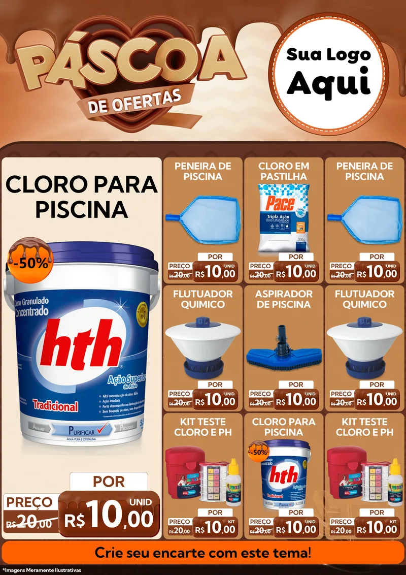 Modelo de Encarte para Encarte A4 Vertical com o tema Páscoa de Ofertas para Produtos para Piscina