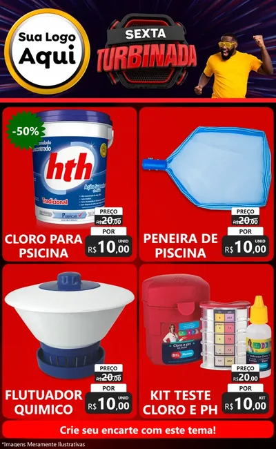 Modelo de Encarte para Encarte Grande com o tema Sexta Turbinada para Produtos para Piscina