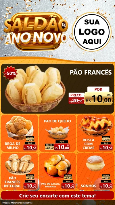 Modelo de Rede Social para Stories com o tema Saldão de Ano Novo para Padaria