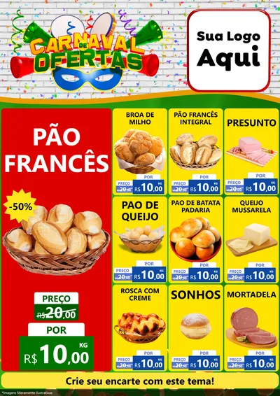 Modelo de Encarte para Encarte A4 Vertical com o tema Carnaval de Ofertas para Padaria
