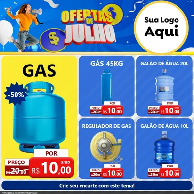 Modelo de Rede Social para Feed Facebook com o tema Ofertas de Julho para Água e gás