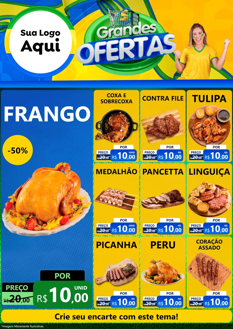 Modelo de Encarte para Encarte A4 Vertical com o tema Grandes Ofertas para Assados