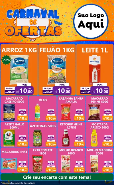 Modelo de Encarte para Encarte Grande com o tema Carnaval de Ofertas para Supermercado