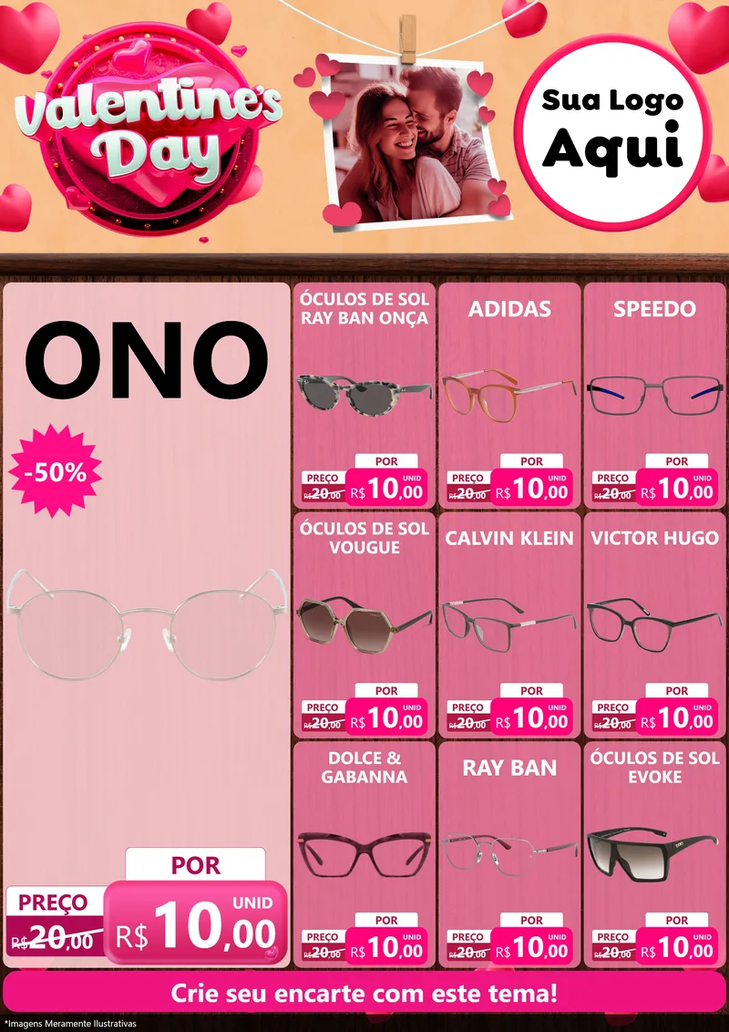 Modelo de Encarte para Encarte A4 Vertical com o tema Valentine's Day para Óticas