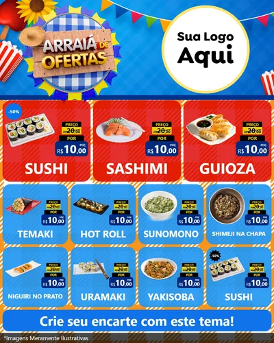 Modelo de Rede Social para Feed Instagram com o tema Arraiá de Ofertas para Comida japonesa