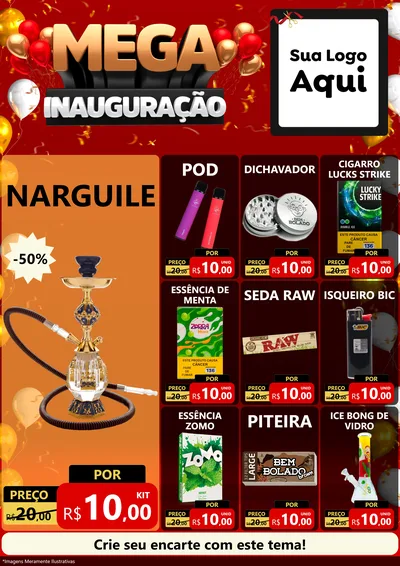 Modelo de Encarte para Encarte A4 Vertical com o tema Mega Inauguração para Tabacaria