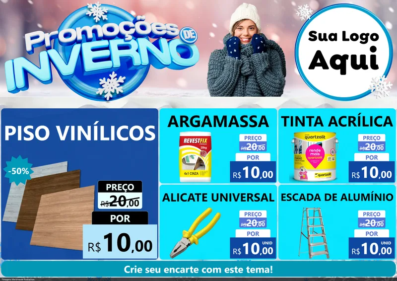 Modelo de Encarte para Encarte A4 Horizontal com o tema Promoções de Inverno para Material para Construção