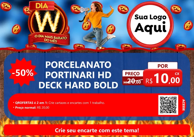 Modelo de Cartaz para Cartaz A4 Horizontal com o tema Dia W - O Dia Mais Barato Do Mês para Pisos e revestimentos