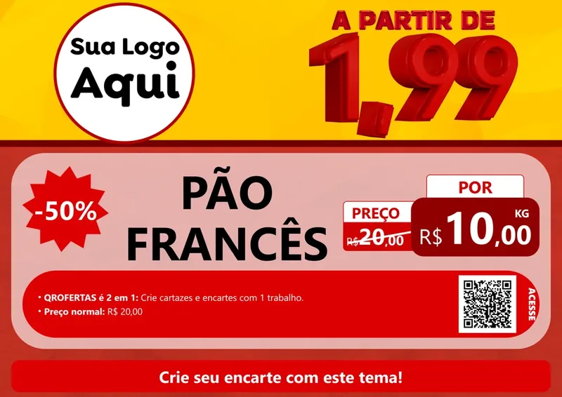 Modelo de Cartaz para Cartaz A4 Horizontal com o tema A Partir de Um e Noventa e Nove - 1,99 para Padaria