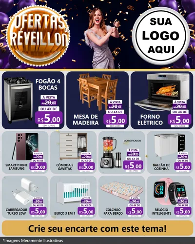 Modelo de Rede Social para Feed Instagram com o tema Ofertas de Réveillon para Móveis e Eletro