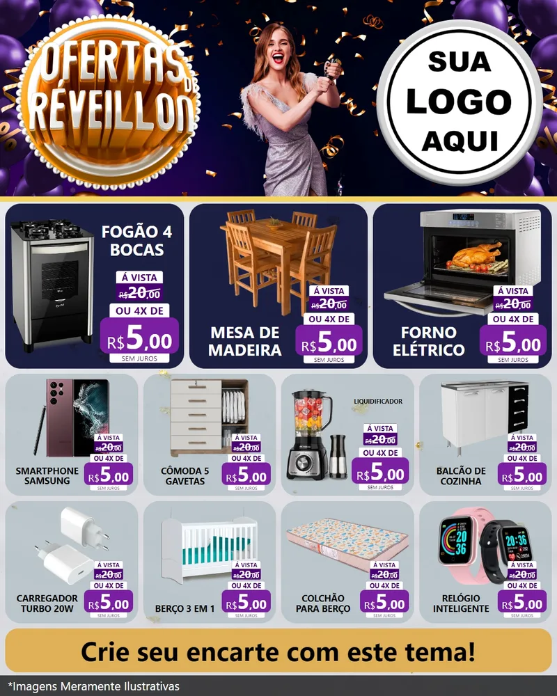 Modelo de Rede Social para Feed Instagram com o tema Ofertas de Réveillon para Móveis e Eletro