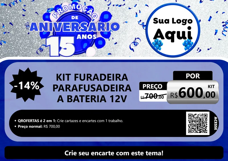 Modelo de Cartaz para Cartaz A4 Horizontal com o tema Promoção de Aniversário - 15 Anos para Maquinas e Ferramentas
