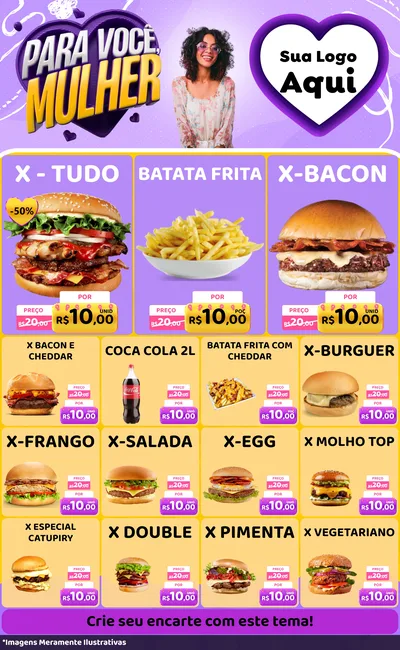 Modelo de Encarte para Encarte Grande com o tema Para Você, Mulher para Hamburgueria