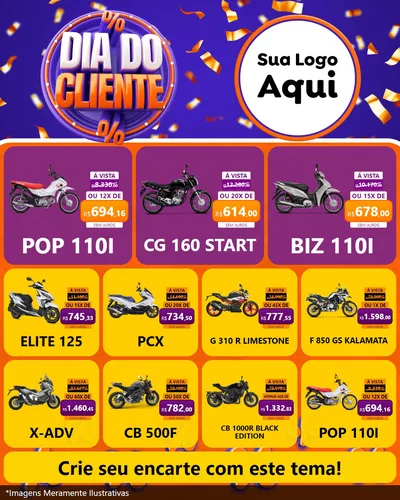 Modelo de Rede Social para Feed Instagram com o tema Dia do Cliente para Concessionaria de Motos