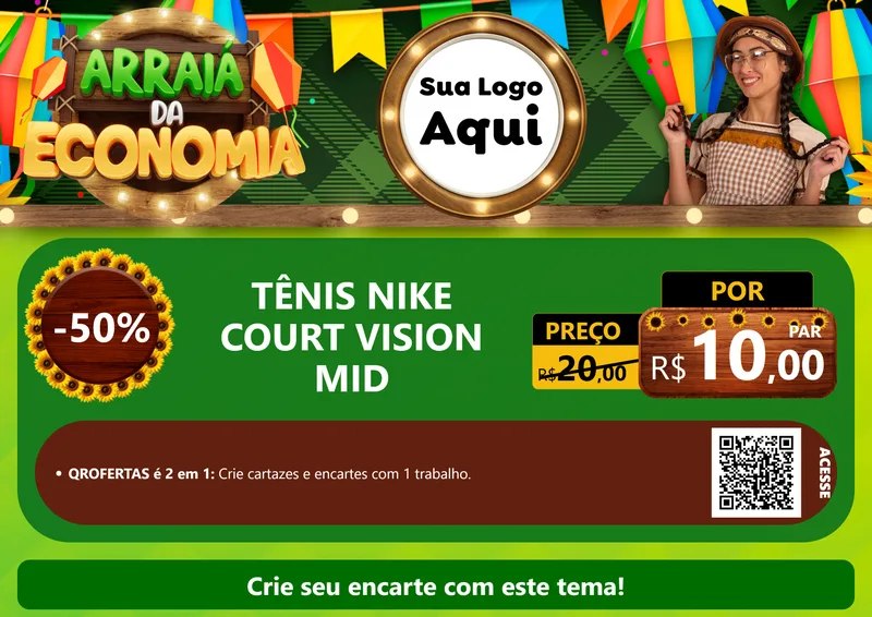 Modelo de Cartaz para Cartaz A4 Horizontal com o tema Arraiá de Economia para Calçados