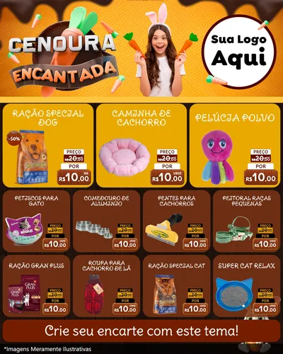 Modelo de Rede Social para Feed Instagram com o tema Cenoura Encantada - Páscoa para Pet Shop