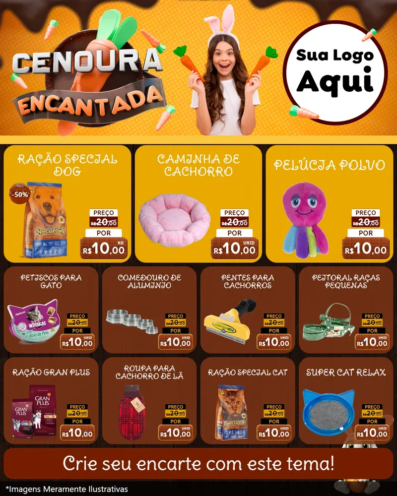 Modelo de Rede Social para Feed Instagram com o tema Cenoura Encantada - Páscoa para Pet Shop