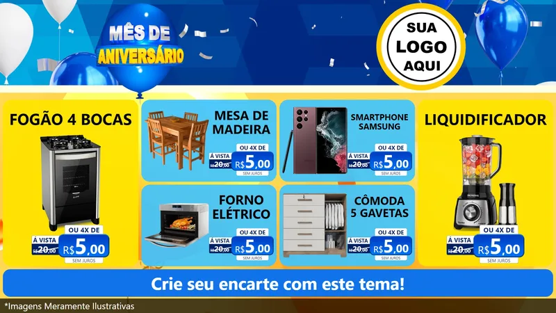 Modelo de TV para TV Horizontal com o tema Mês de Aniversário para Móveis e Eletro
