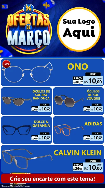 Modelo de TV para TV Vertical com o tema Ofertas de Março para Óticas