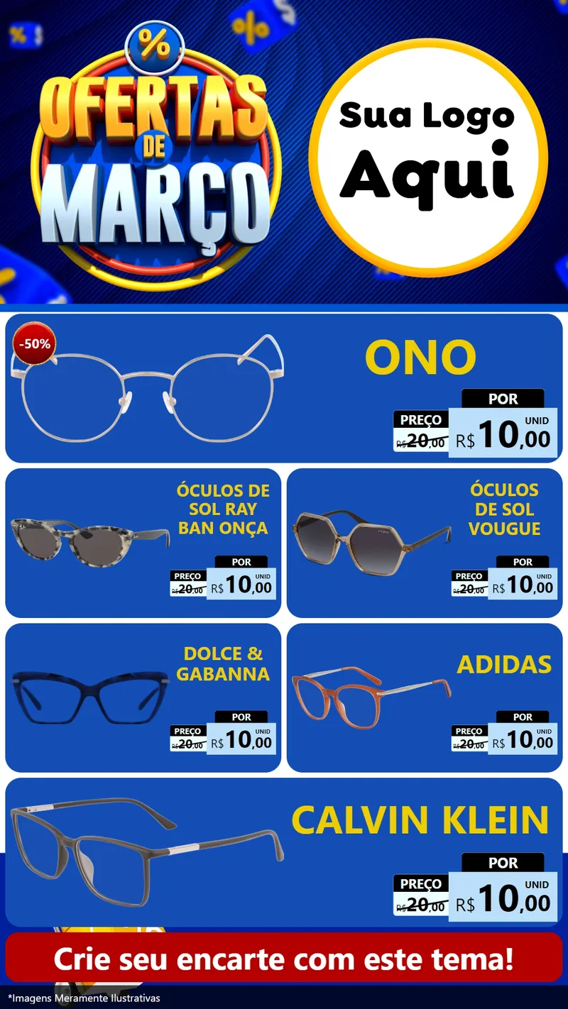 Modelo de TV para TV Vertical com o tema Ofertas de Março para Óticas