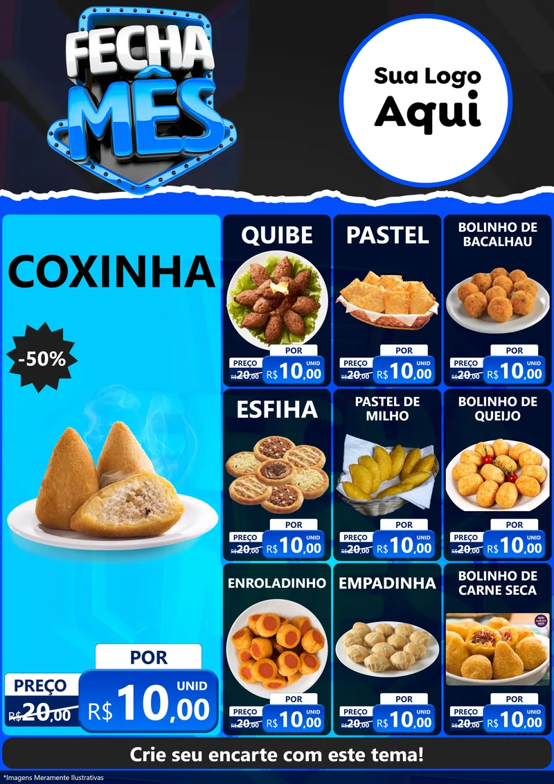 Modelo de Encarte para Encarte A4 Vertical com o tema Fecha Mês para Salgadaria