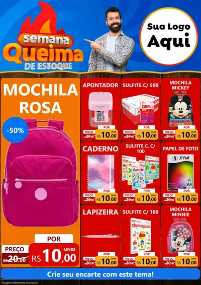 Modelo de Encarte para Encarte A4 Vertical com o tema Semana Queima de Estoque para Papelaria