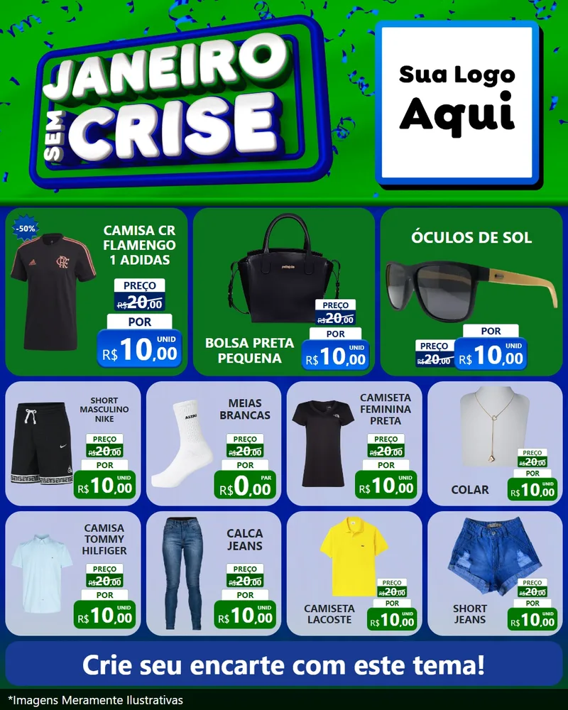 Modelo de Rede Social para Feed Instagram com o tema Janeiro Sem Crise para Roupas e acessórios