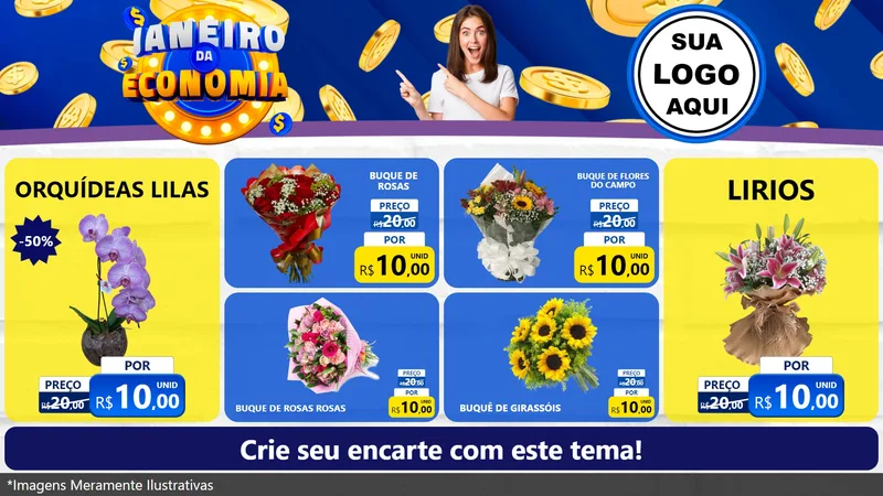 Modelo de TV para TV Horizontal com o tema Janeiro da Economia para Floricultura e jardim