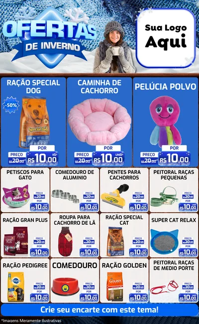 Modelo de Encarte para Encarte Grande com o tema Ofertas de Inverno para Pet Shop