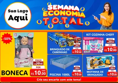 Modelo de Encarte para Encarte A4 Horizontal com o tema Semana Economia Total para Brinquedos