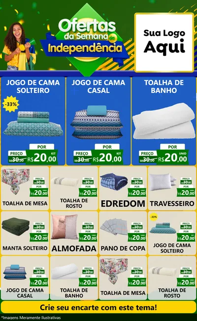 Modelo de Encarte para Encarte Grande com o tema Ofertas da Semana da Independência para Cama, Mesa e Banho