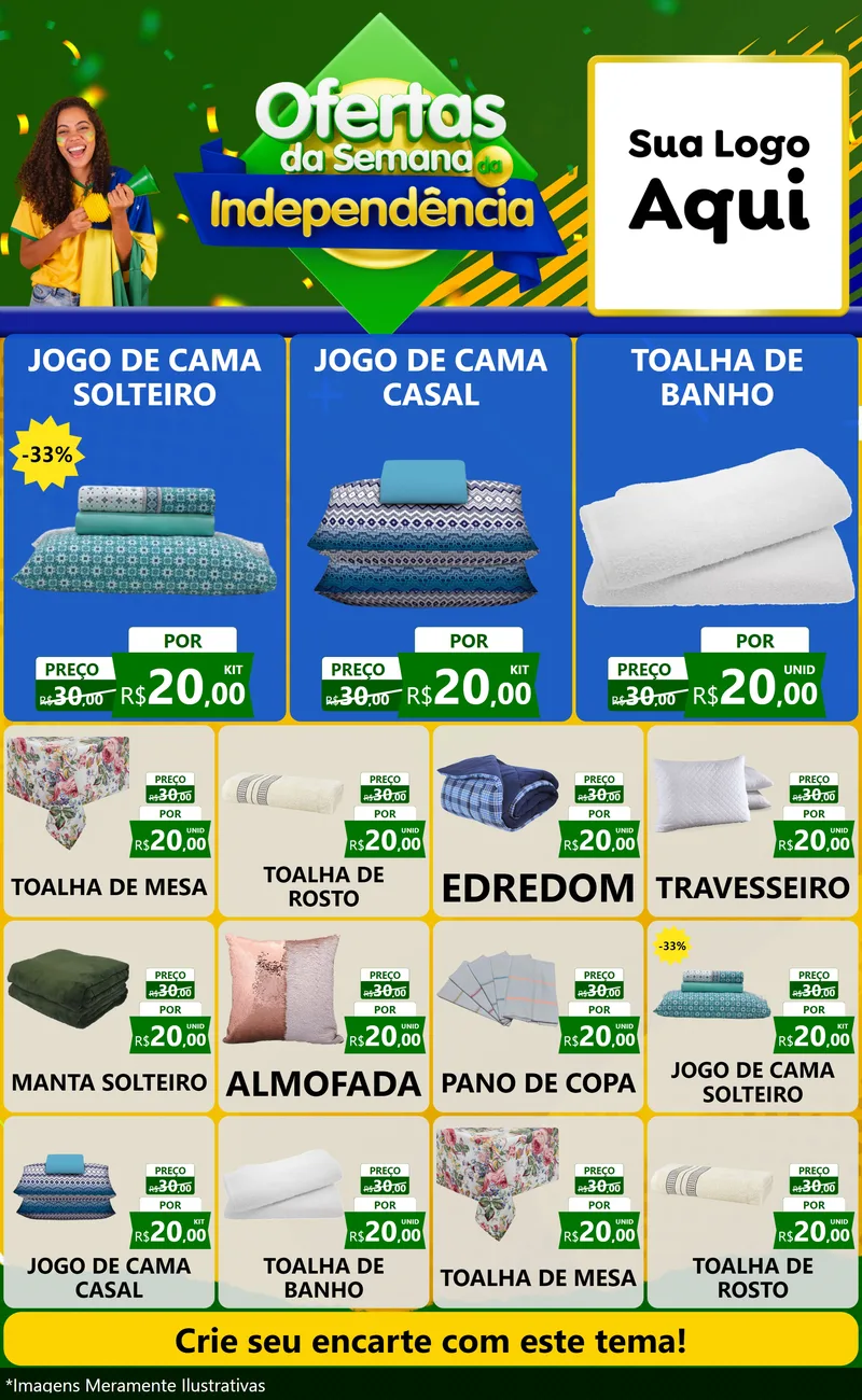 Modelo de Encarte para Encarte Grande com o tema Ofertas da Semana da Independência para Cama, Mesa e Banho