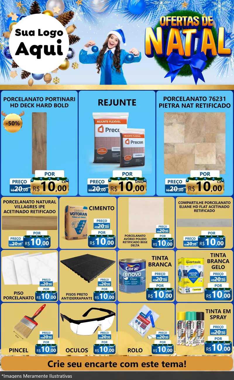 Modelo de Encarte para Encarte Grande com o tema Ofertas de Natal para Pisos e revestimentos