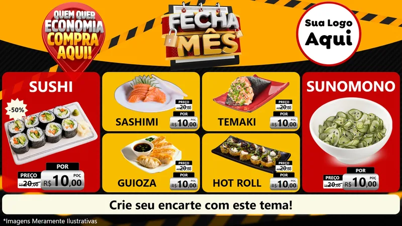 Modelo de TV para TV Horizontal com o tema Fecha Mês para Comida japonesa